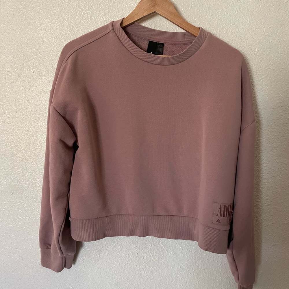Adidas Dusty Pink Crewneck Sweatshirt Pullover Size Small Zipper Shoulder Pocket